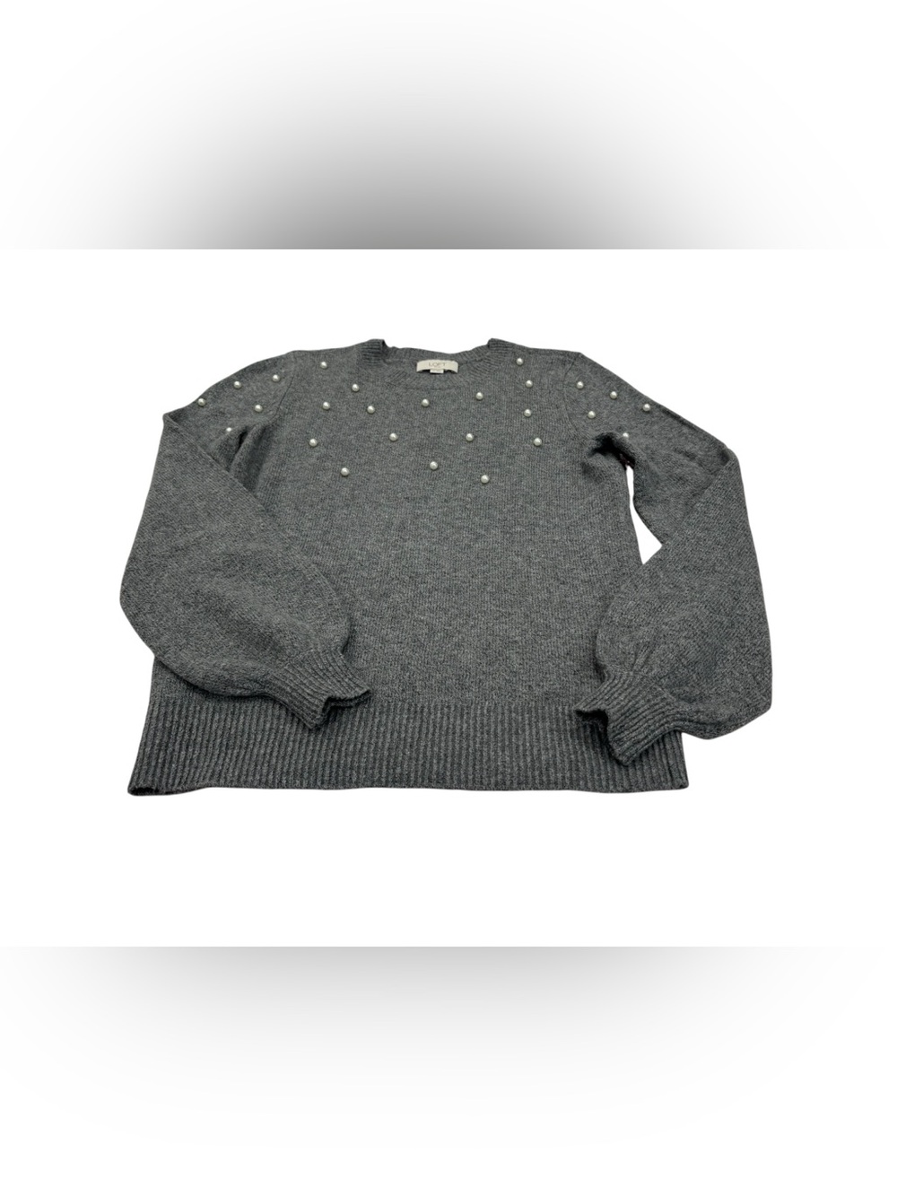 Gray Pearl-Embellished Knit Sweater